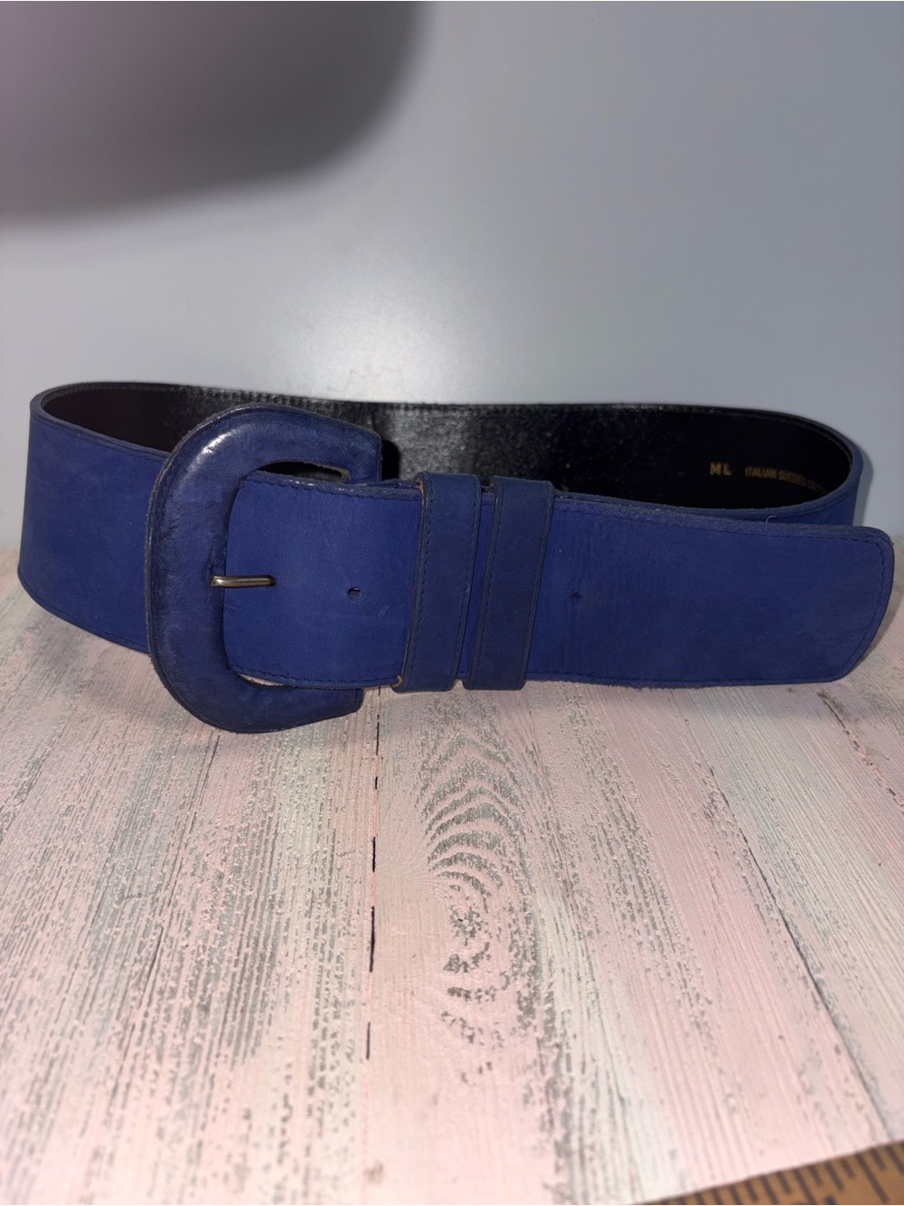 Vintage Ellen Tracy Wide Blue Italian Sueded Waist Belt - 🌵XL